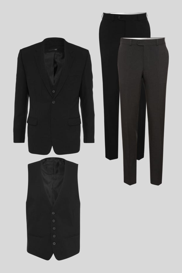 Hommes - Costume avec deuxième pantalon - regular fit - 4 pièces - noir
