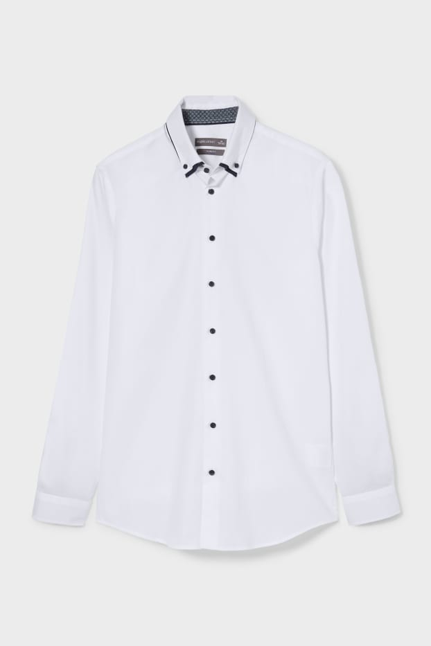 Heren - Business-overhemd - Slim Fit - button-down - zuiver wit