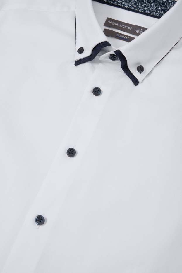 Heren - Business-overhemd - Slim Fit - button-down - zuiver wit