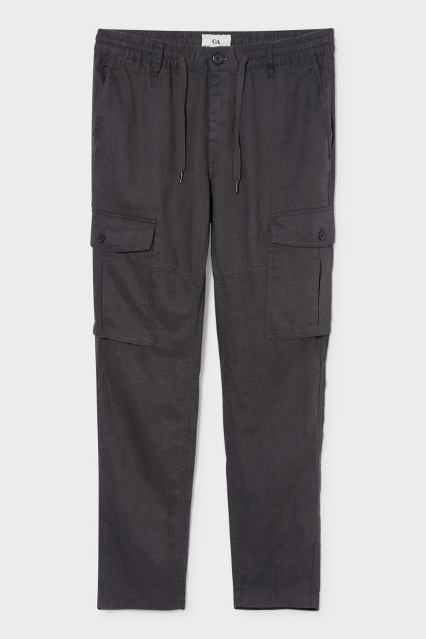 Hommes - Pantalon cargo en lin - jambes fuselées - gris foncé