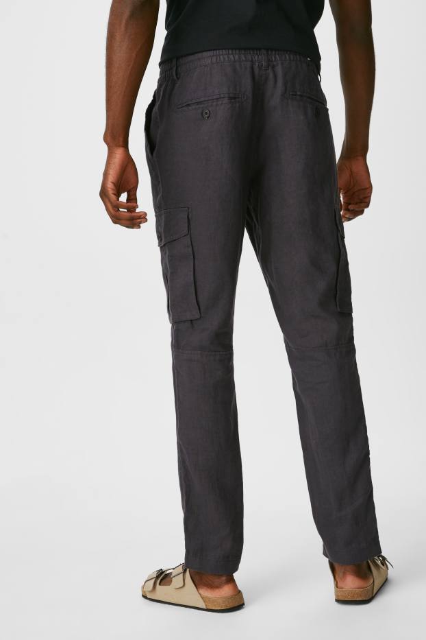 Hommes - Pantalon cargo en lin - jambes fuselées - gris foncé