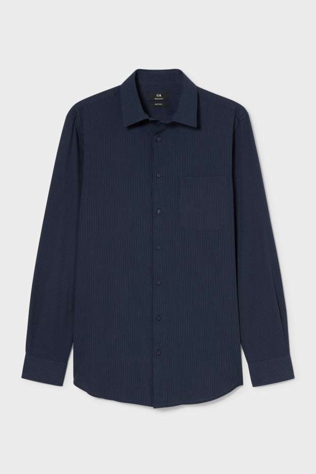 Hommes - Chemise de bureau - regular fit - col kent - facile à repasser - bleu foncé