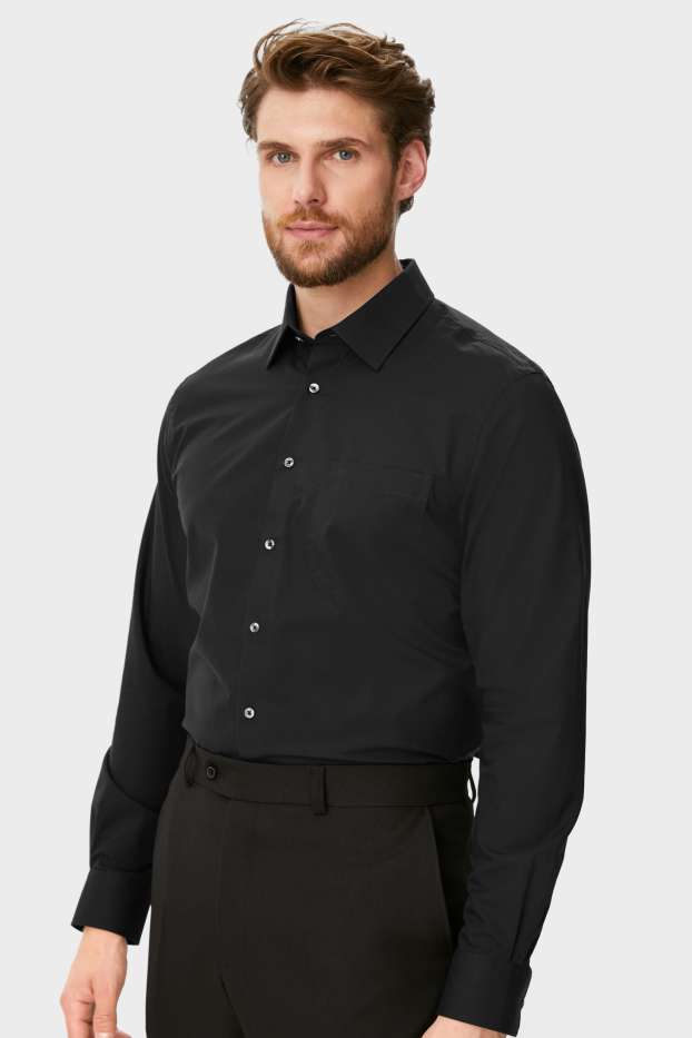 Men - Business shirt - regular fit - Kent collar - easy-iron - black