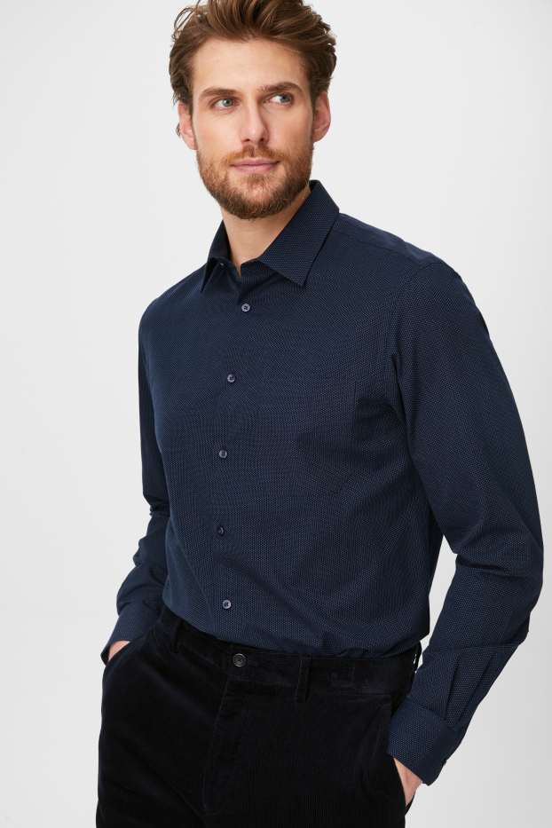 Hommes - Chemise de bureau - regular fit - col kent - facile à repasser - bleu foncé