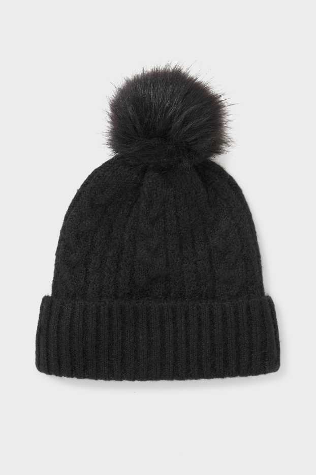 Damen - Mütze - gefüttert - schwarz