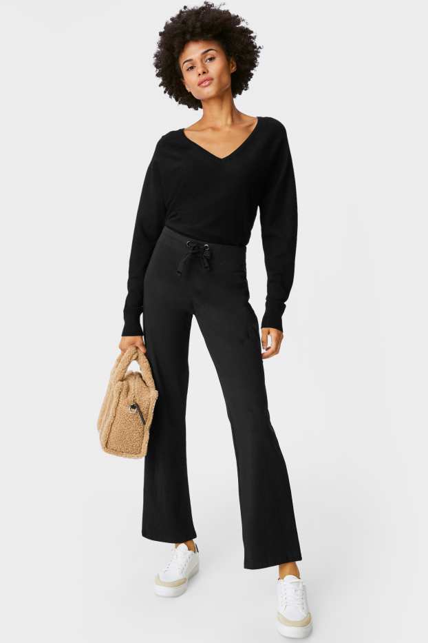 Damen - Jersey-Hose - Straight Fit - schwarz