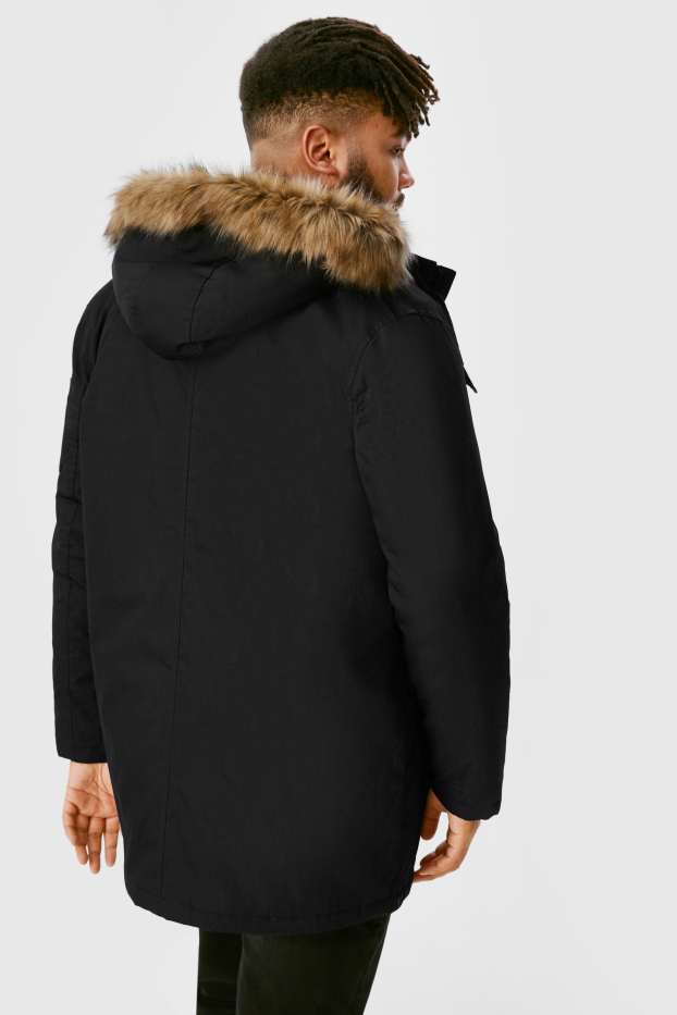 Pánské - CLOCKHOUSE - parka s kapucí a límcem z umělé kožešiny - černá