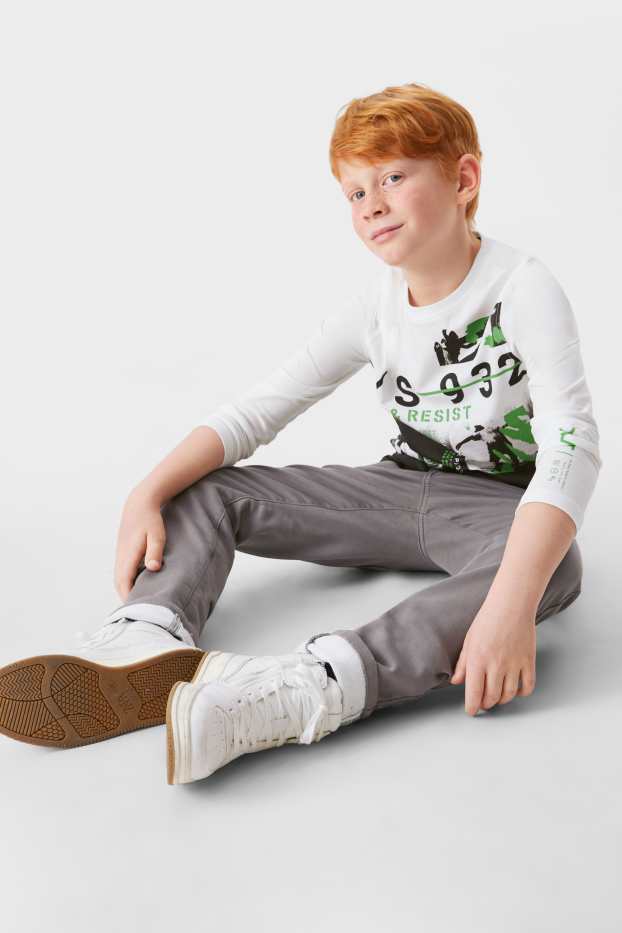 Enfants garçons - Pantalon chaud - slim fit - jean gris