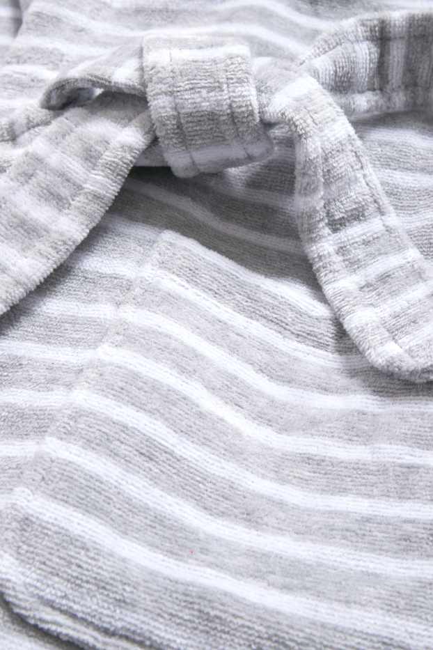 Enfants filles - Peignoir de bain en éponge à capuche - à rayures - gris clair chiné