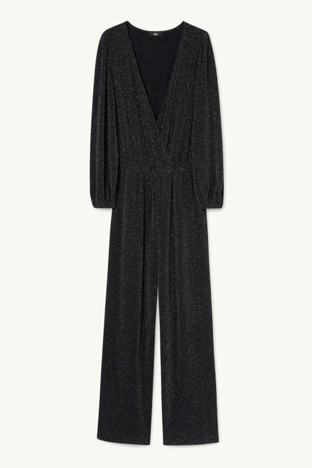 Damen - Jumpsuit - glänzend - schwarz