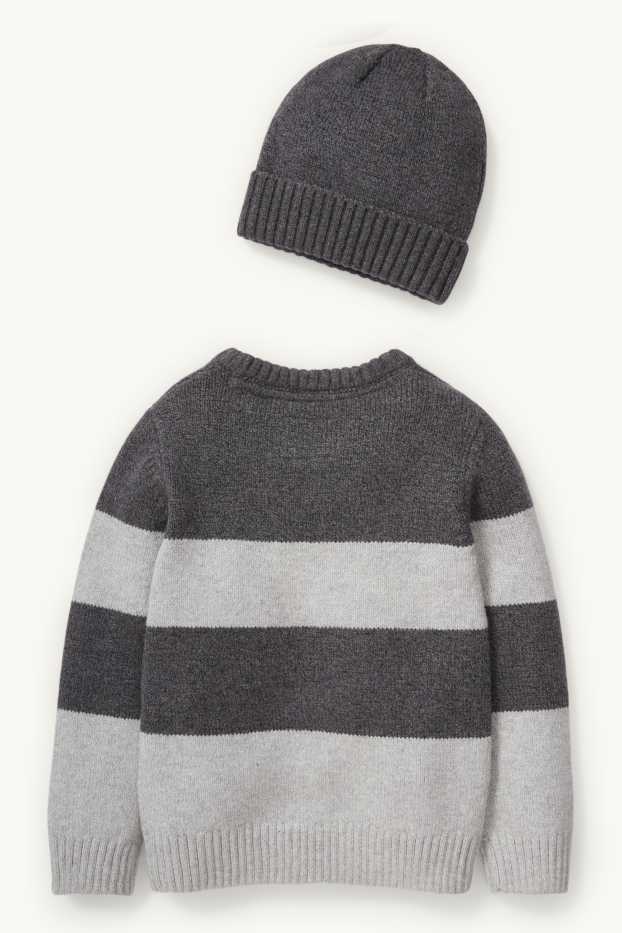 Kinder Jungen - Set - Pullover und Mütze - 2 teilig - grau-melange