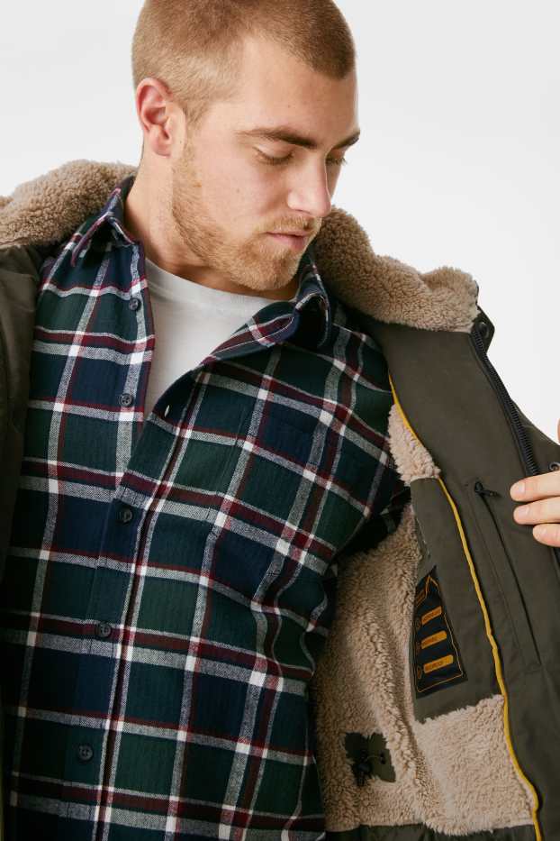 Bărbați - Parka funcțională cu glugă - verde închis