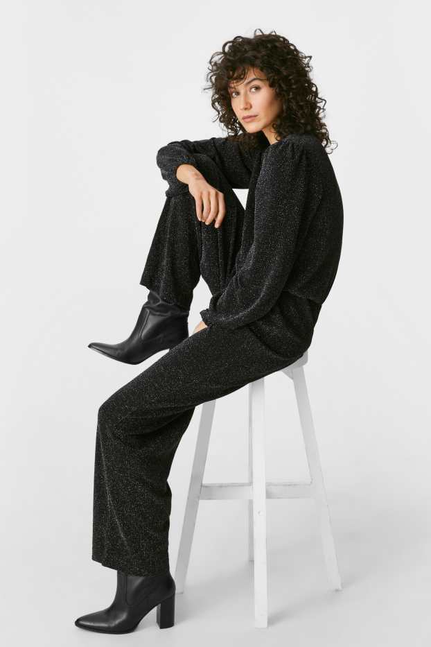 Damen - Jumpsuit - glänzend - schwarz