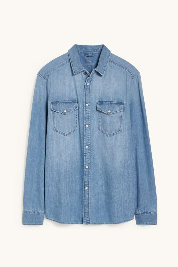 Hommes - Chemise en jean - coupe droite - col kent - jean bleu