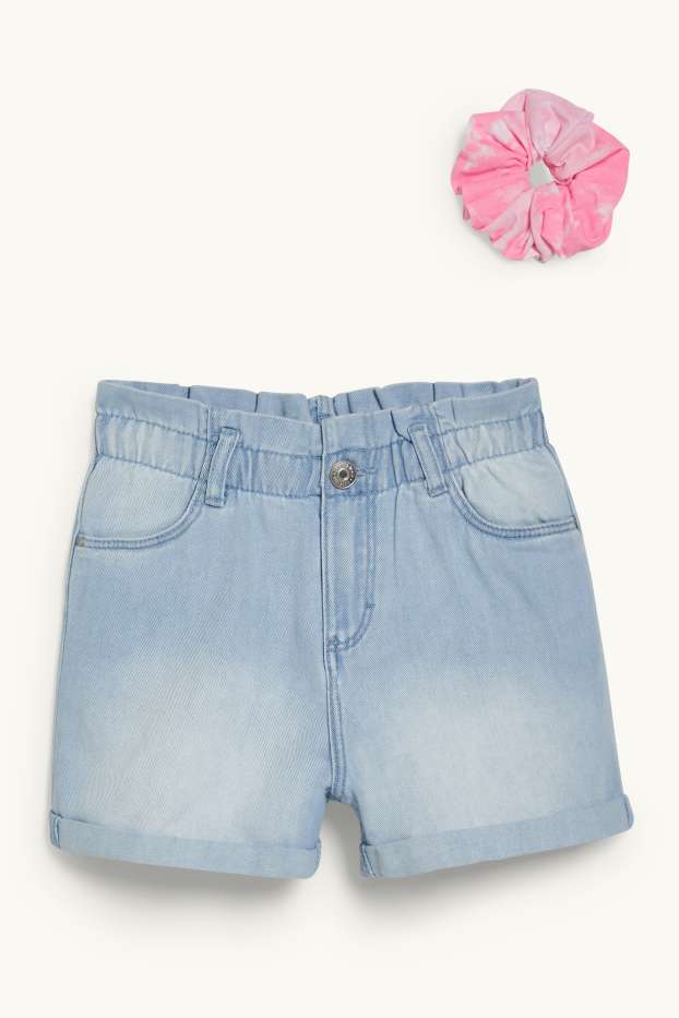 Enfants filles - Ensemble - short en jean et élastique à cheveux - 2 pièces - jean bleu clair