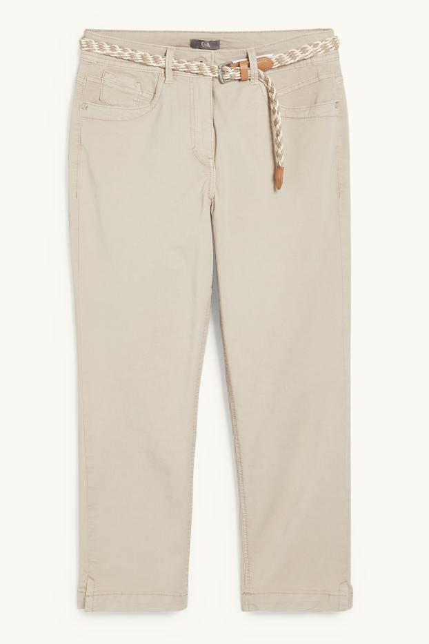Damen - Hose mit Gürtel - Slim Fit - taupe