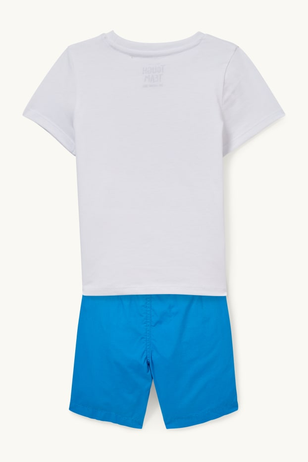 Kinderen: jongens - Set - T-shirt en korte broek - 2-delig - wit / blauw