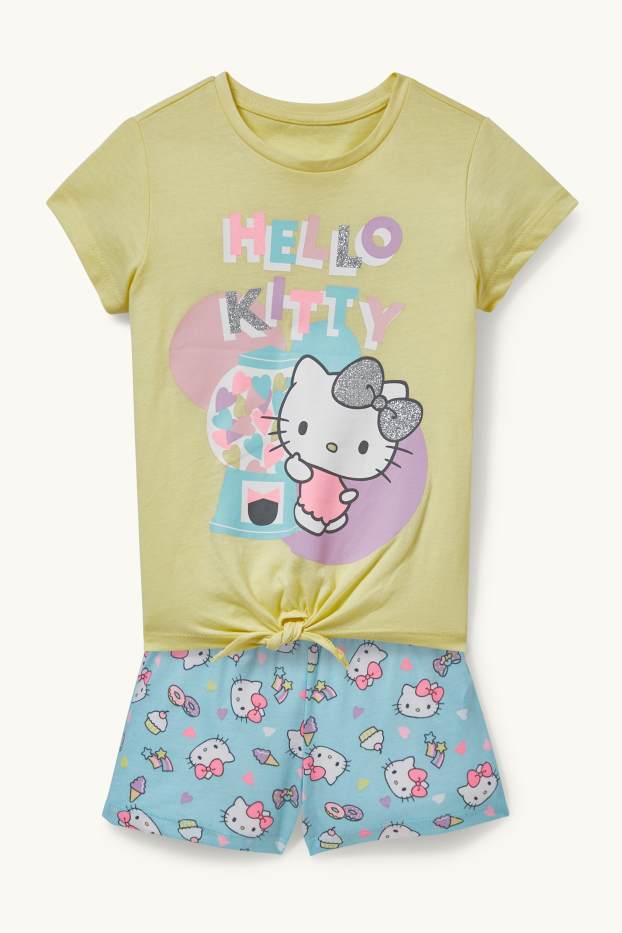 Children Girls - Hello Kitty - short pyjamas - 2 piece - shiny - light yellow