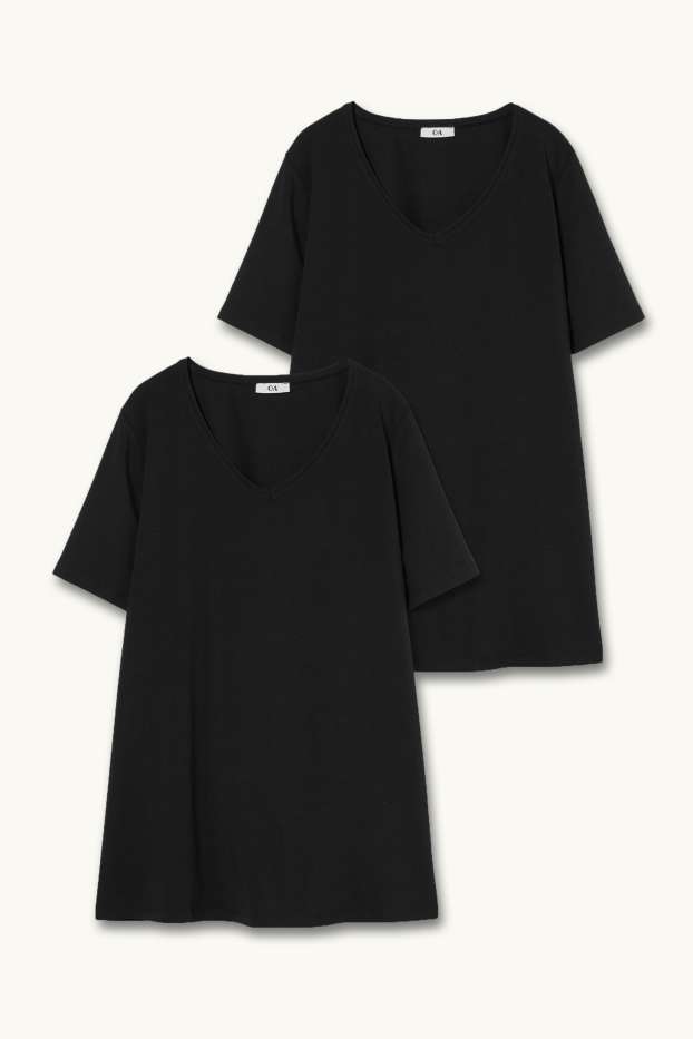 Femmes - Lot de 2 - T-shirts à encolure en V - noir