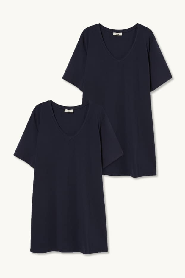 Damen - Multipack 2er - T-Shirt mit V-Ausschnitt - dunkelblau