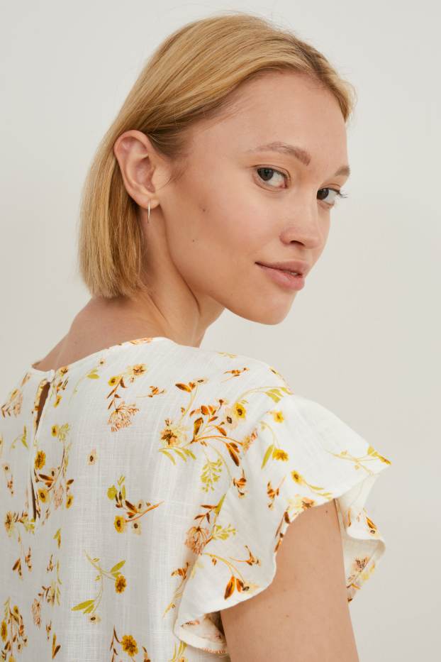 Women - Blouse - floral - white