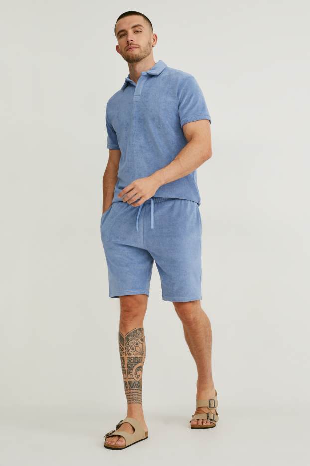 Men - Terry cloth sweat shorts - blue