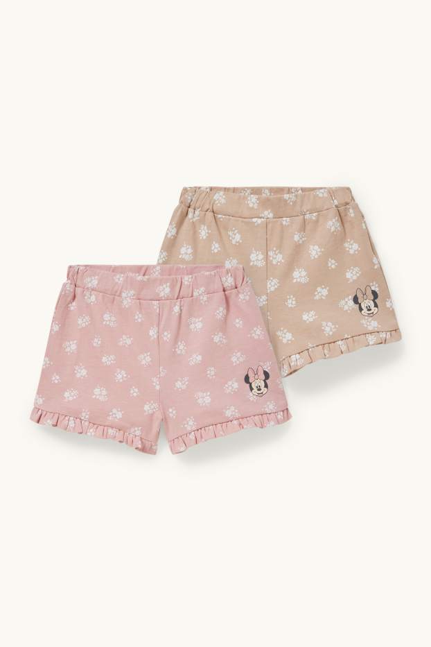 Bebeluși - fete - Multipack 2 perechi - Minnie Mouse - pantaloni scurți trening bebeluși - cu flori - bej