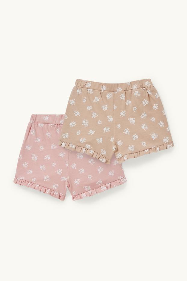 Bebeluși - fete - Multipack 2 perechi - Minnie Mouse - pantaloni scurți trening bebeluși - cu flori - bej