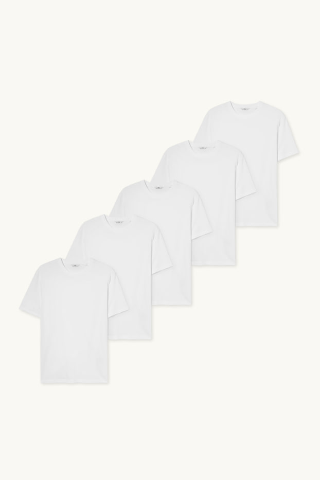 Hommes - Lot de 5 - T-shirt - slim fit - blanc