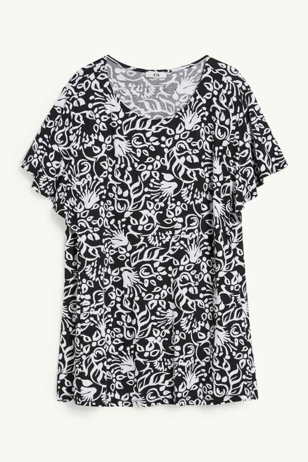 Women - T-shirt - floral - black / white