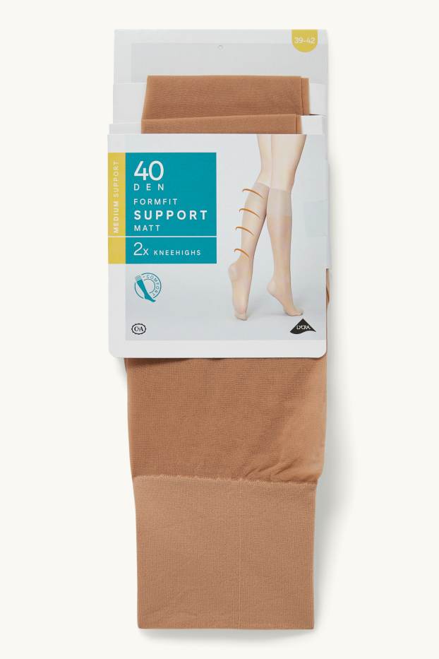 Dona - Paquet de 2 - mitjons fins de canya alta - vora còmoda - 40 DEN - beix