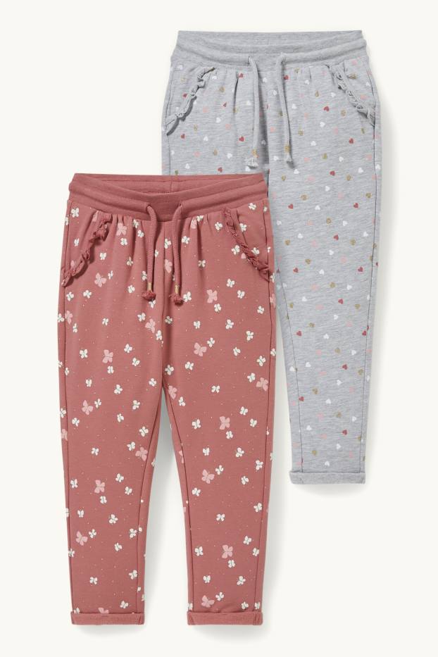 Kinderen: meisjes - Set van 2 - joggingbroek - licht grijs-mix