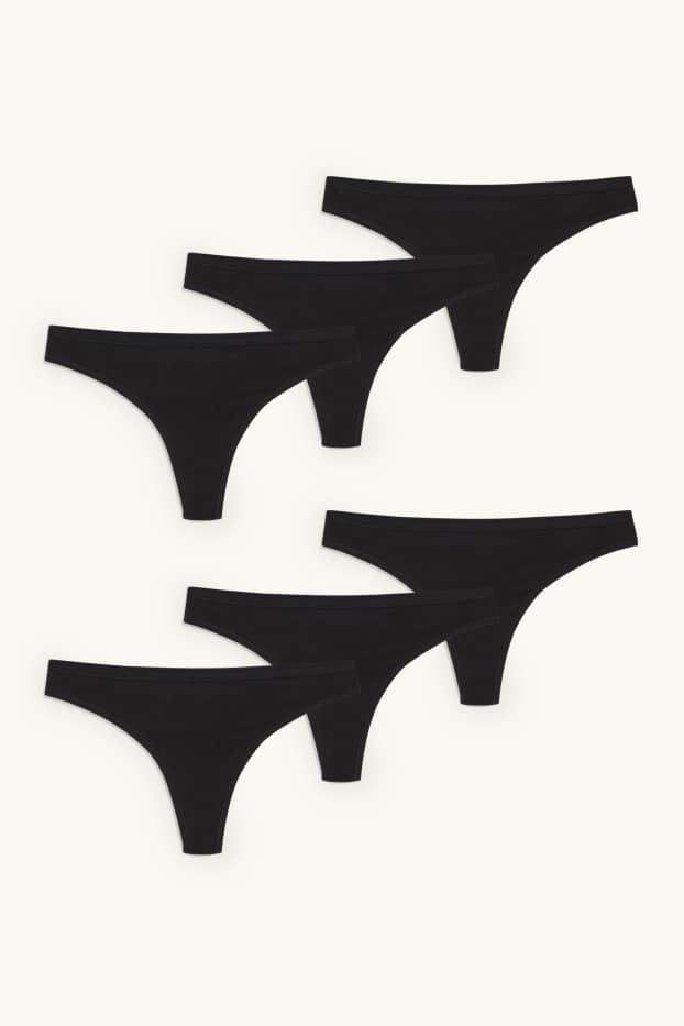 Damen - Multipack 6er - String - LYCRA® - schwarz