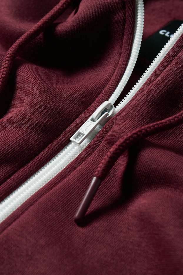 Uomo - Felpa con zip e cappuccio - rosso scuro