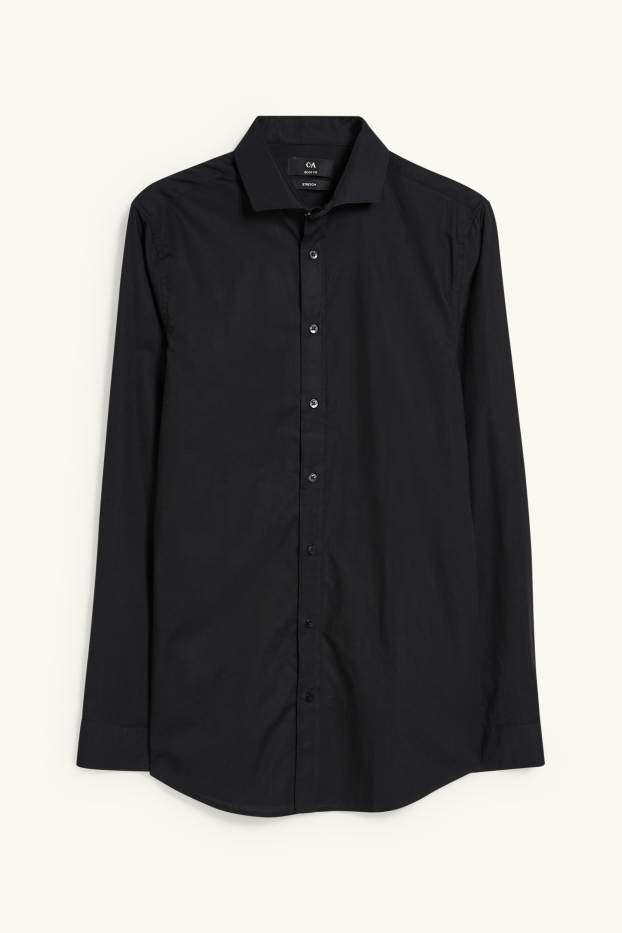 Uomo - Camicia business - body fit - cutaway - LYCRA® - nero