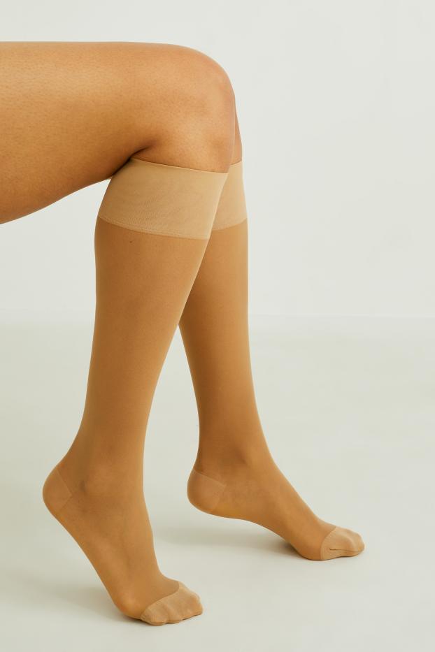 Dona - Paquet de 2 - mitjons fins de canya alta - vora còmoda - 40 DEN - beix