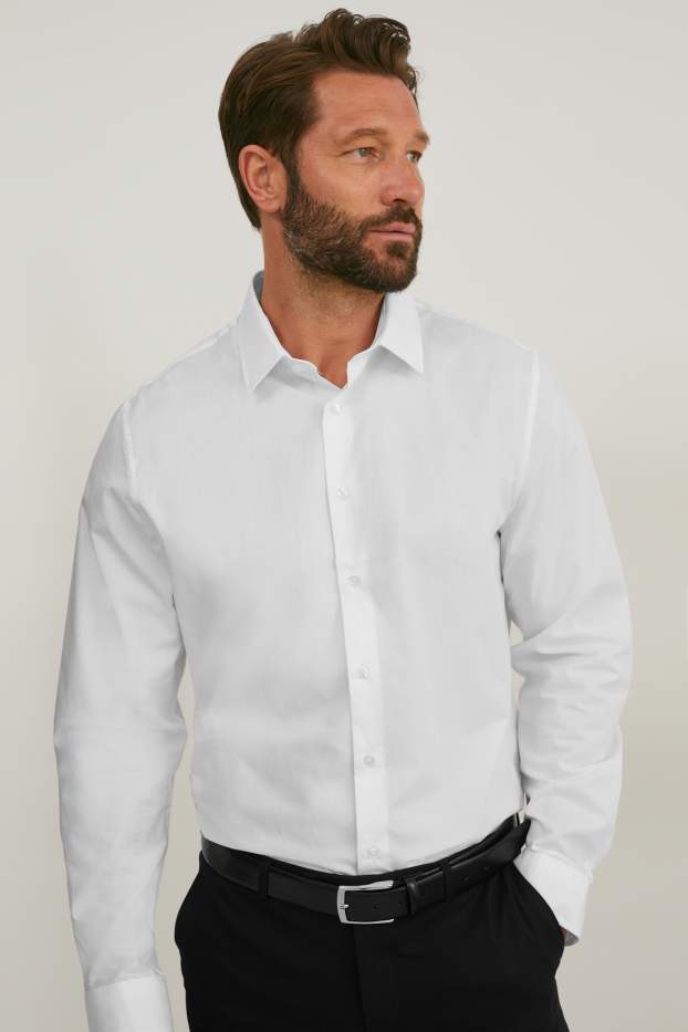 Hommes - Chemise de bureau - slim fit - col kent - facile à repasser - blanc