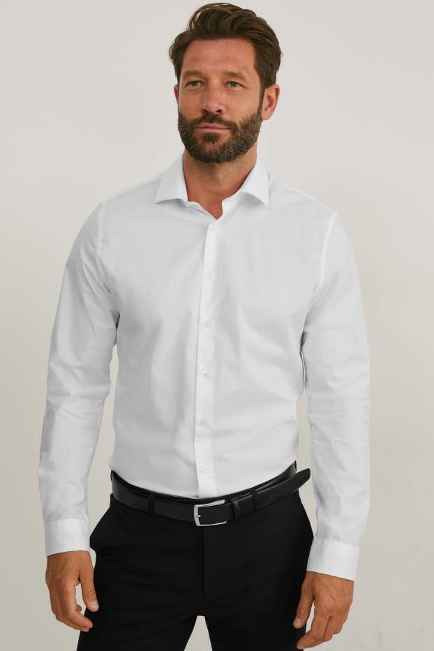 Herren - Businesshemd - Slim Fit - Cutaway - bügelleicht - weiß