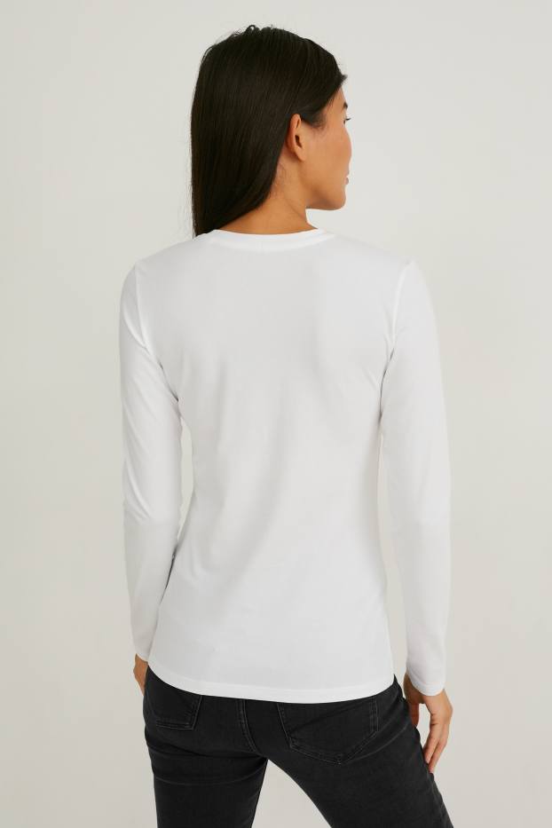 Dames - Set van 3 - basic-longsleeve - zwart / wit