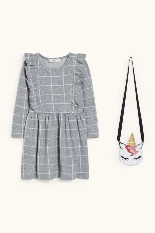 Kinder Mädchen - Set - Kleid und Umhängetasche - 2 teilig - grau-melange