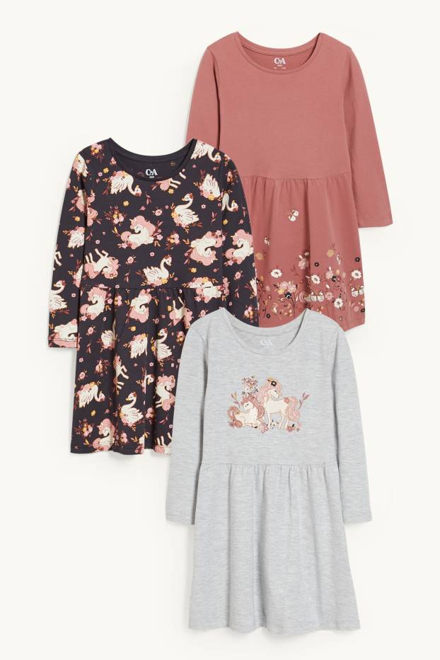 Children Girls - Multipack of 3 - unicorn - dress - coral