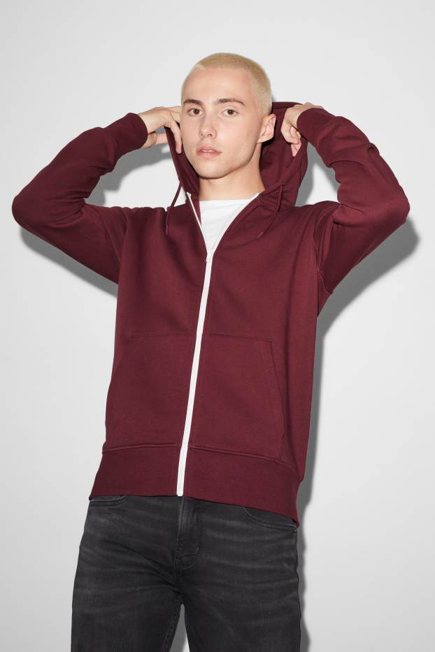 Uomo - Felpa con zip e cappuccio - rosso scuro