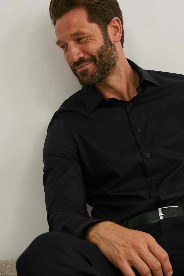Heren - Business-overhemd - slim fit - kent - gemakkelijk te strijken - zwart