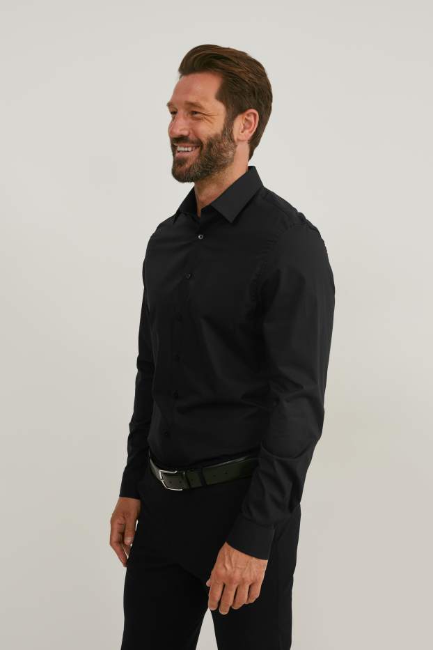 Heren - Business-overhemd - slim fit - kent - gemakkelijk te strijken - zwart