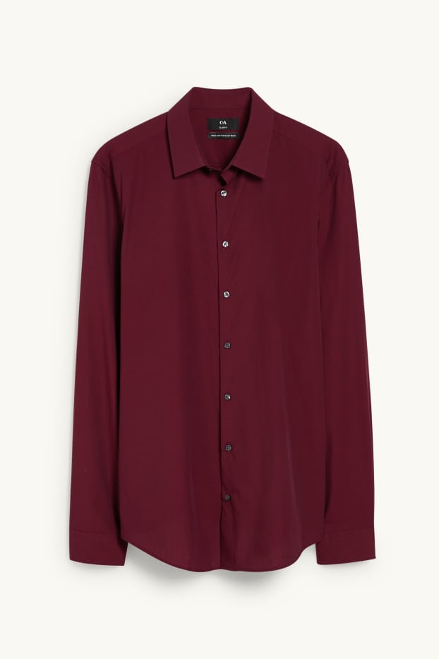 Uomo - Camicia business - slim fit - colletto all’italiana - facile da stirare - bordeaux