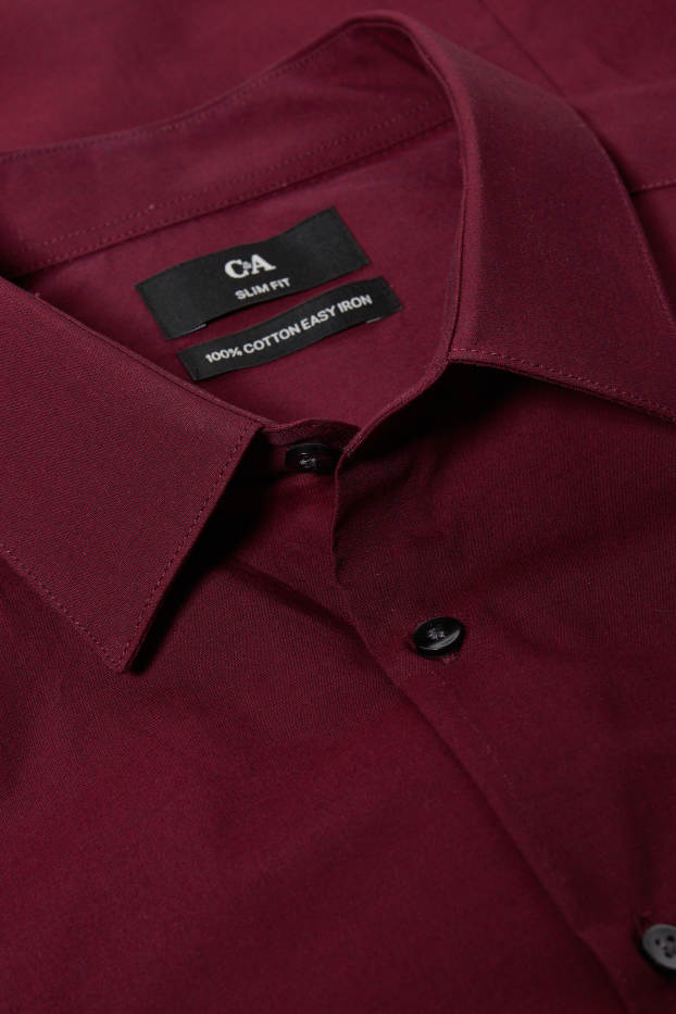 Uomo - Camicia business - slim fit - colletto all’italiana - facile da stirare - bordeaux