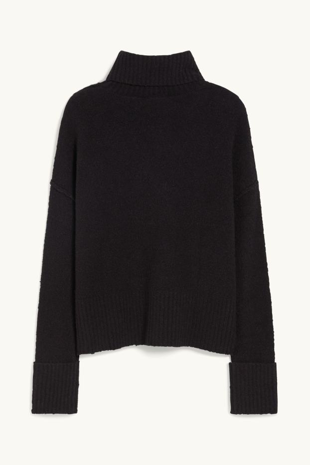 Femmes - Pull en maille bouclée à col roulé - noir