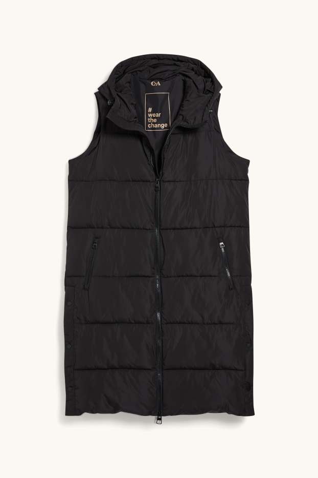 Donna - Gilet trapuntato con cappuccio - nero