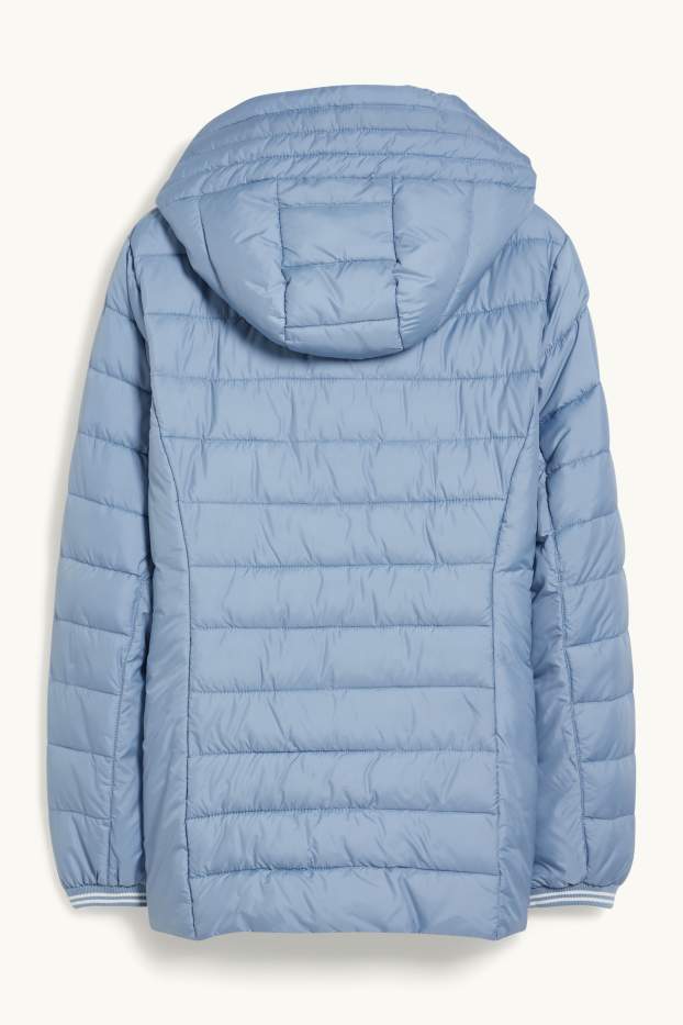 Women - Quilted jacket with hood - light blue