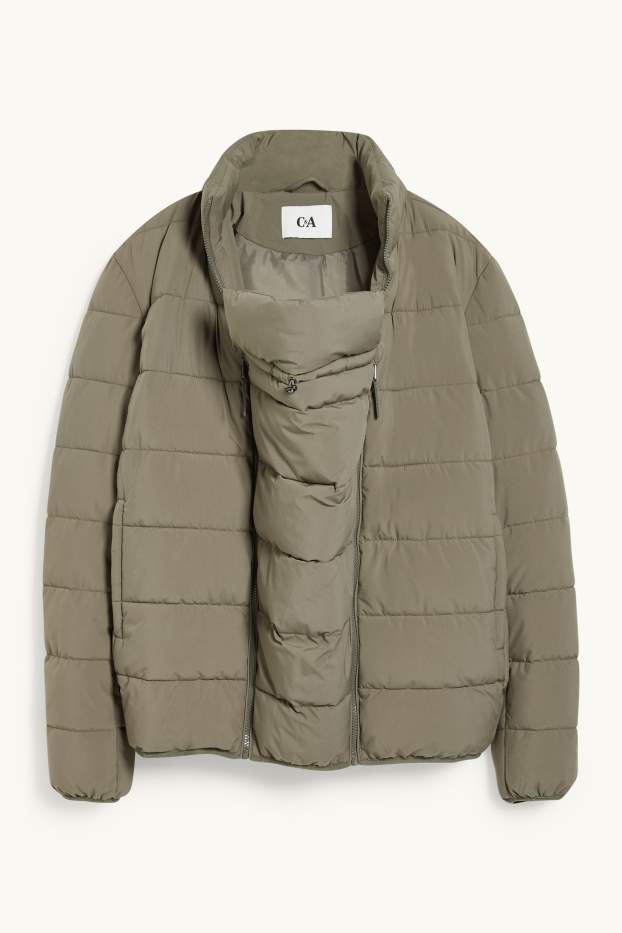 Women - Maternity quilted jacket with hood and baby puch - unisex - dark green